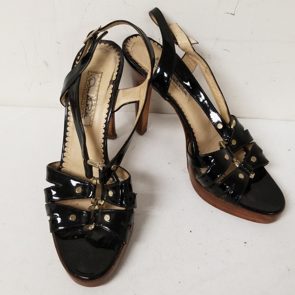 Oscar De La Renta Black Ankle Strap Heels Size 37